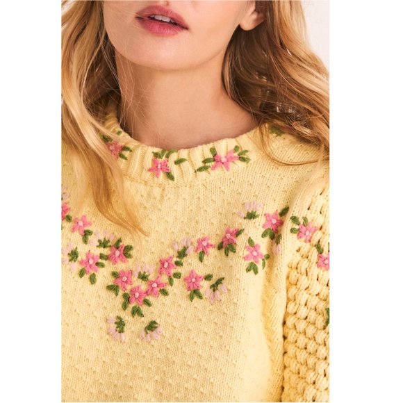 LoveShackFancy Sweater Kenzly Crochet Pullover in Mellow Yellow - Picture 6 of 17